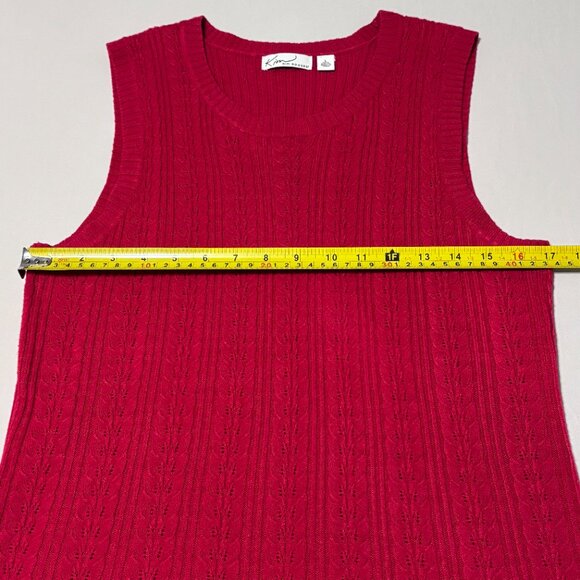 Kim Rogers Red Cable Knit Sleeveless Sweater Tank Top L Soft Acrylic Knit - Picture 6 of 7
